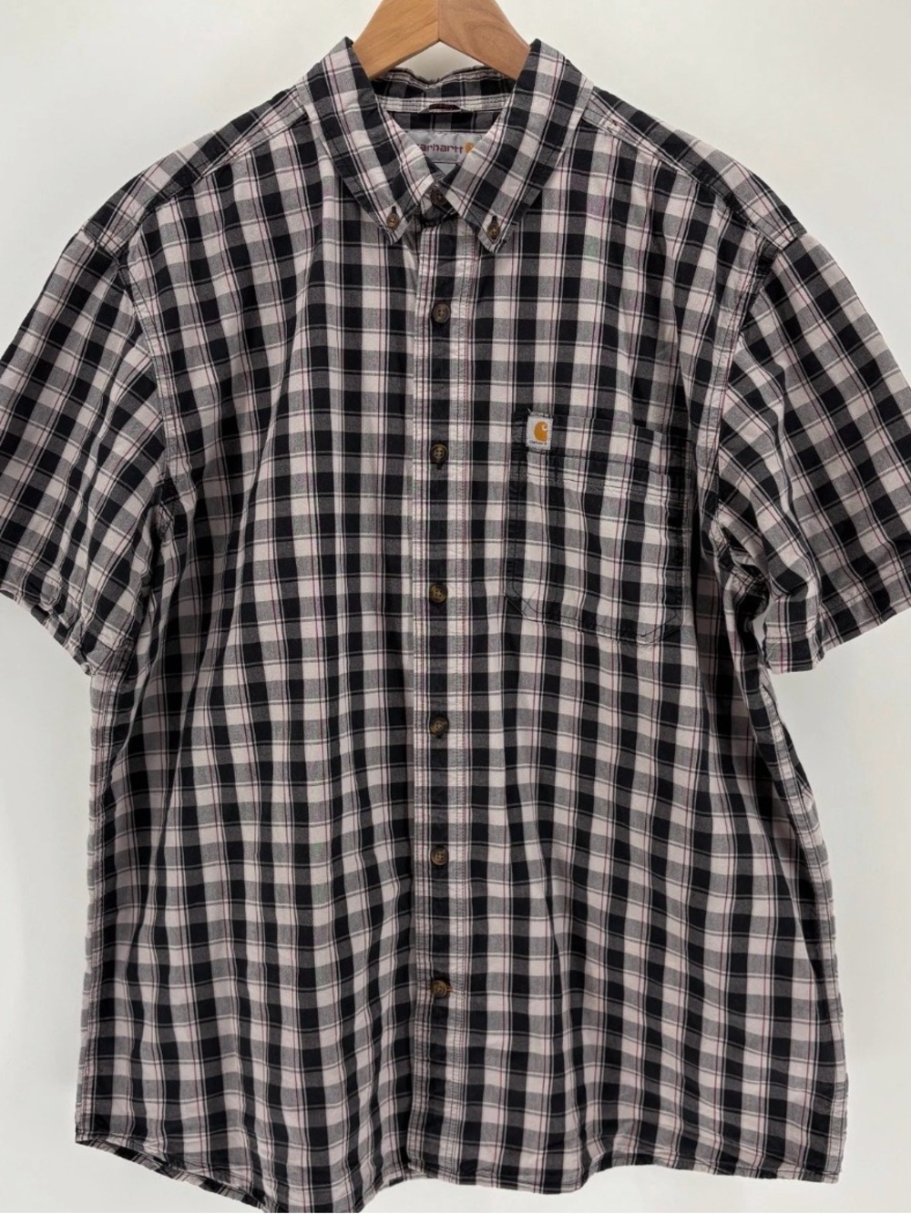 Carhartt Black and White Plaid Short Sleeve Button-Down Shirt